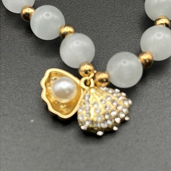 GOLDEN CRYSTAL SHELL NATURAL SALENITE STONE ADJUSTABLE BRACELET - Picture 2 of 4